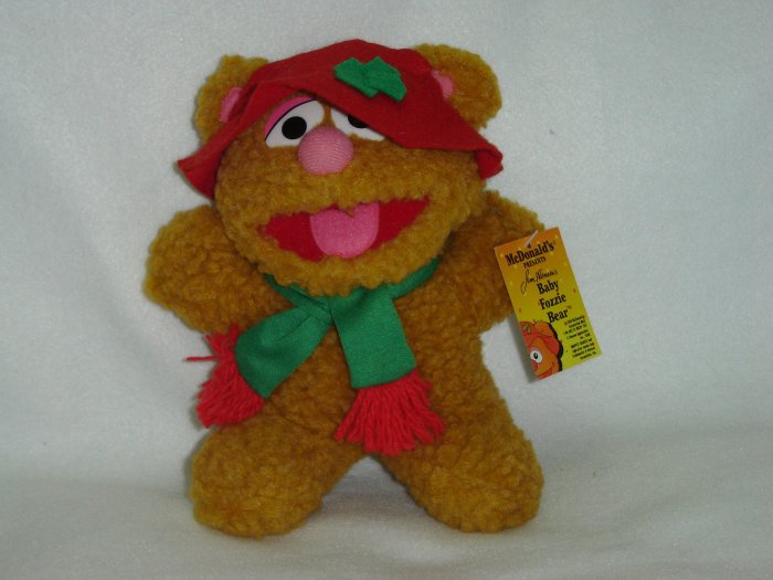 Vintage 1987 Jim Henson Associates Christmas Baby Fozzie Bear Plush W Hat and Scarf 7 Inches New