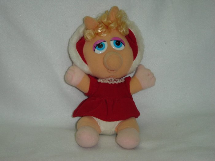 Vintage 1987 Jim Henson Associates Christmas Baby Miss Piggy Plush W Hat and Dress 8 Inches New