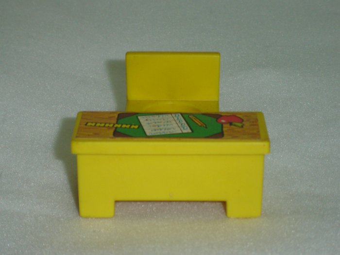 Vintage Fisher Price Little People Yellow Teachers Desk and Chair for 723 School House 1971