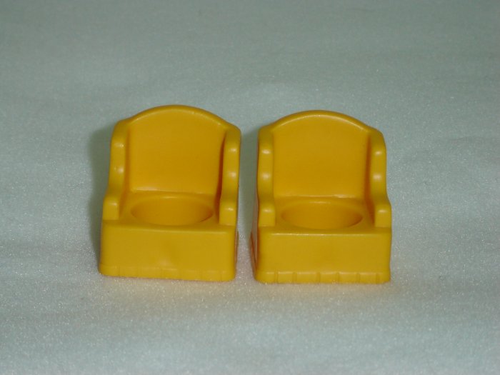 2 Vintage1969 Fisher Price Little People Butterscotch Yellow Wing Chairs for the 952 Set