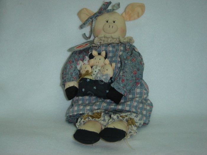 New Delton Products Rag Doll Pig W 3 Little Pigs Shabby Country Style Stuffed Animal 14 Inches