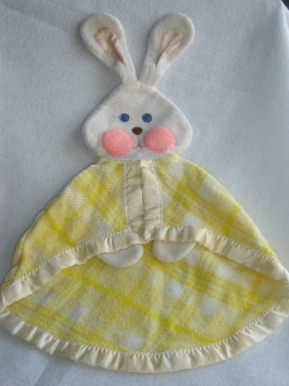 Vintage 1979 Fisher Price Yellow Plaid Bunny Rabbit Security Blanket 441 442 443 Lovey
