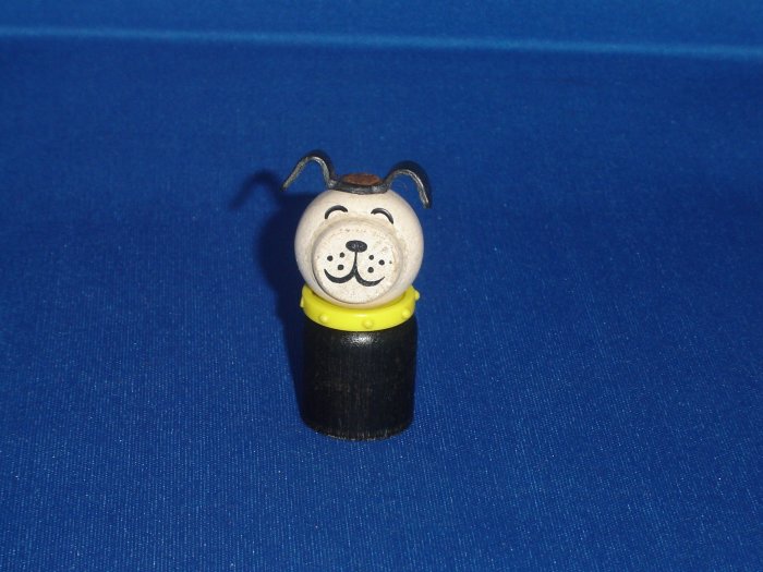 Vintage Fisher Price Little People All Wooden Straight Body Black Dog With Yellow Collar