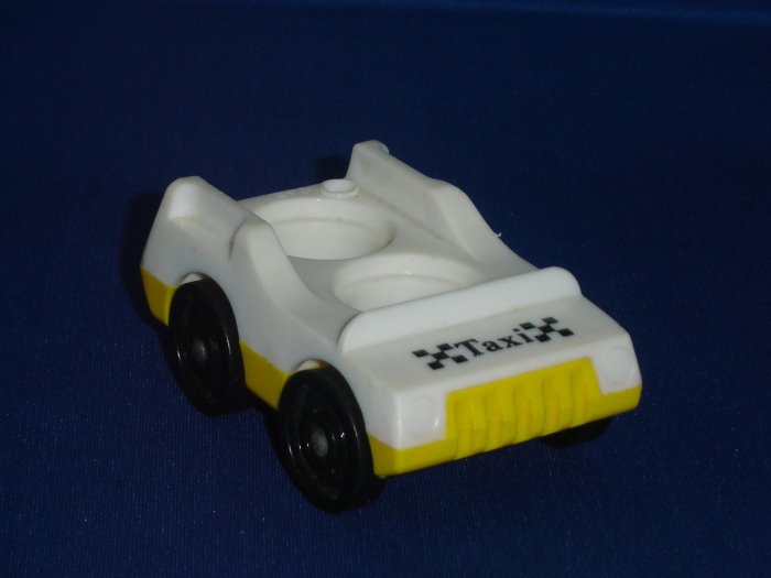 Vintage Fisher Price Little People Yellow White Taxi Car Two Seats