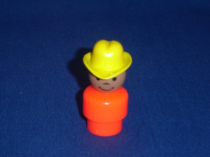 Vintage Fisher Price AA African American Little People Boy Orange Body Yellow Cowboy Hat 192