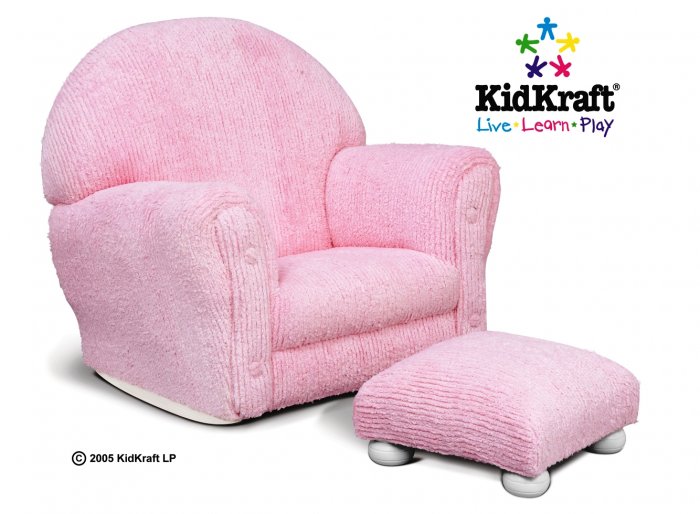 Pink Chenille Rocker with Ottoman
