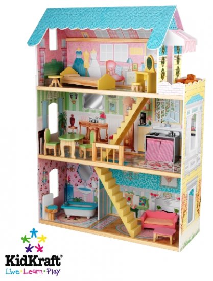 KidKraft Georgia Peach Wooden Dollhouse With Furniture
