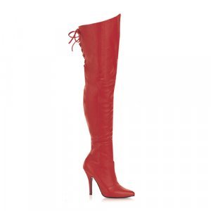 Red Leather 5 Inch Thigh Boot W/Lacing Sz 10