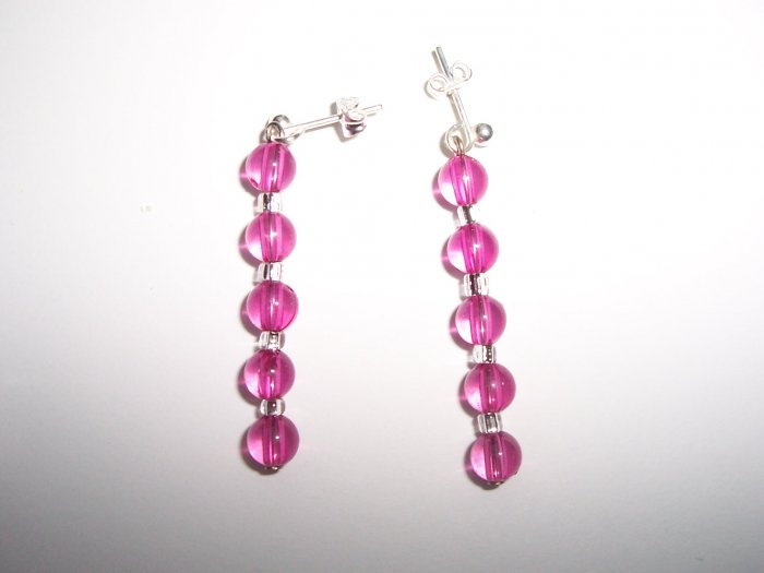 Pink round bead earrings