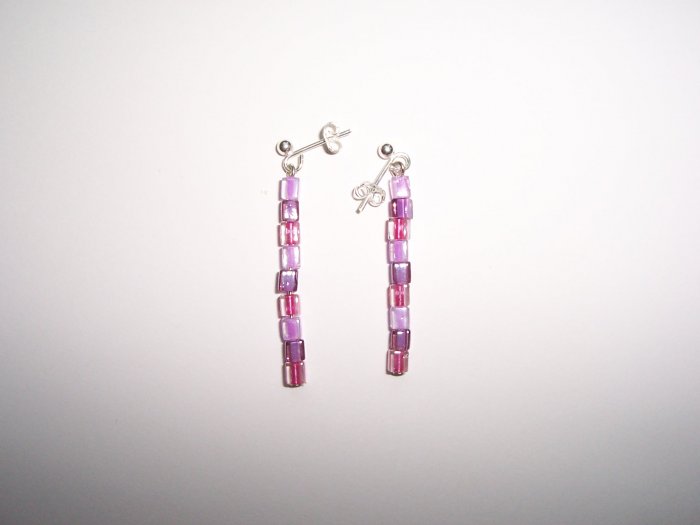 Pink and lilac square bead earrings