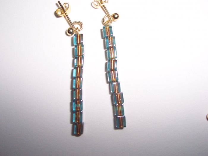 Blue & Copper square bead earrings