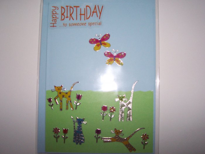 Cat & Butterfly Birthday Card