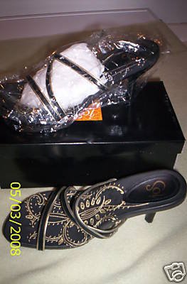 NIB Women PAZZO Tepper Sandal Slide White/Gold 7.5 MED