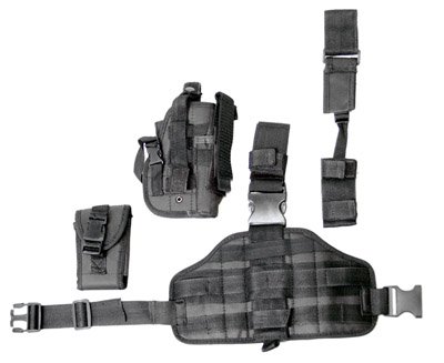 Black drop leg holster + 2 pouches