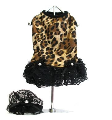 Leopard Print Tank Dress With Matching Hat/Collar XSmall Dog Dress