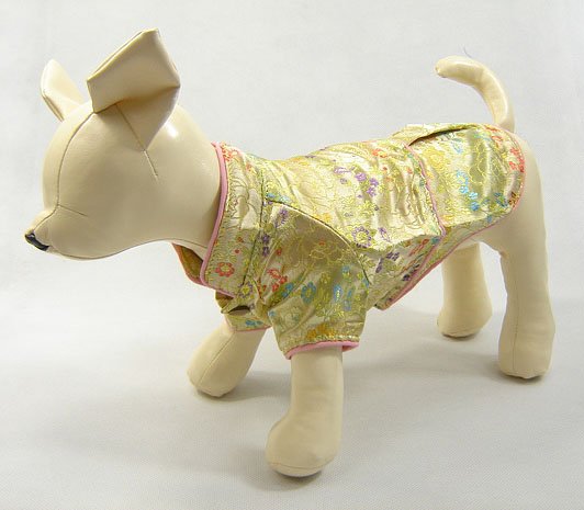 Oriental Cheong-Sam dog Dress Gold XX-Small