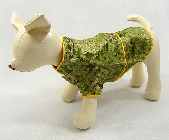 Oriental Cheong-Sam Dog Dress Olive Green X-Small