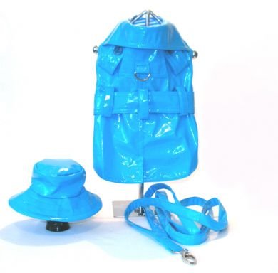 Turquoise Dog Raincoat with Hat & Leash Medium