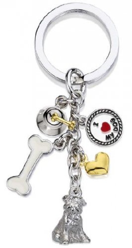 5 Charm Schnauzer Silver Plated Keychain