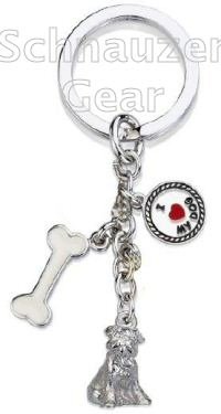 3 Charm Schnauzer Silver Plated Keychain