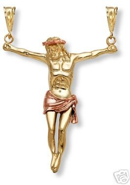 14k Gold Jesus Crucifixion Pendant - Large Size