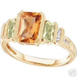 14K Yellow Gold Peridot & Citrine Diamond Ring