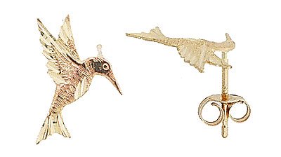 14K Italian Gold Humming Bird Stud Earrings