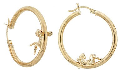 14K Gold Angel Hoop Earrings