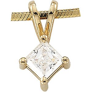 14K Gold Cubic Zirconia Princess Cut Pendant
