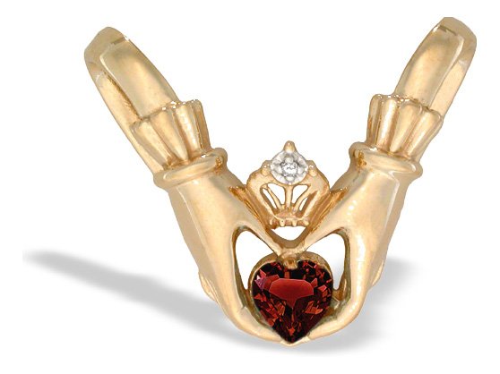 14K White or Yellow Gold Garnet Claddagh Slide Pendant