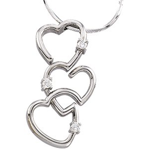 14K White Gold Triple Hearts Diamond Necklace