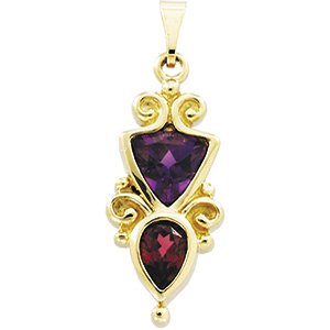 14K Yellow Gold Genuine Amethyst & Garnet Pendant
