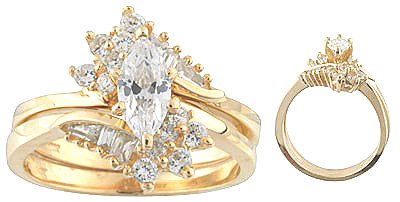 14K Yellow Gold Signity Star Marquise CZ Wedding Set