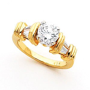 14K Yellow Gold Signity Star Tulipset CZ Engagement Ring