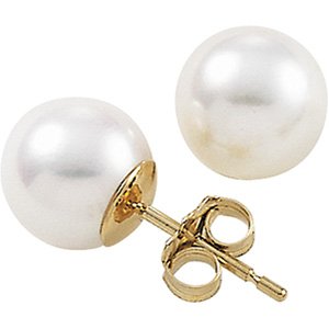 14K Yellow Gold Genuine Cultured Pearl Stud Earrings