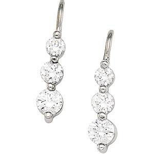 14K White Gold 3-Stone Anniversary CZ Earrings