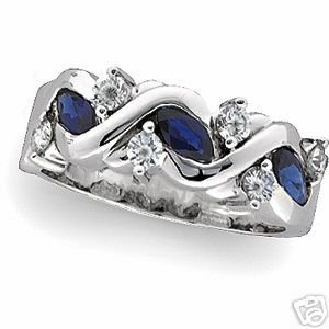 14K White Gold Genuine Sapphire & Diamond Ring