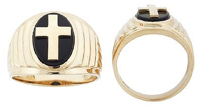 14K Gold Mens Onyx Cross Ring