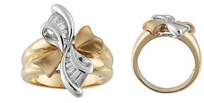 14K Gold Two Tone Ribbon Ring with CZ's