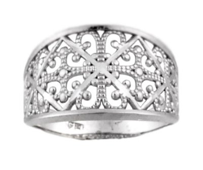 14K White Gold Diamond Cut Filigree Ring