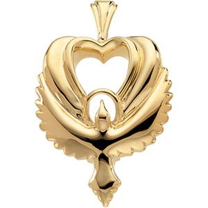 14K Gold Heart Shaped Holy Spirit Dove Pendant