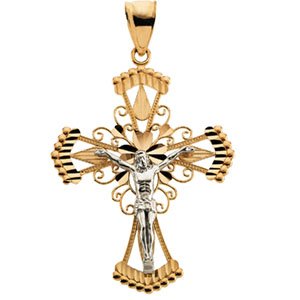 14K Gold Two Tone Crucifix Pendant