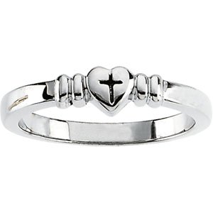 Sterling Silver Heart with Cross Ring