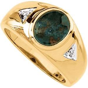 Men's 14K Yellow Gold Onyx Bloodstone & Diamond Ring