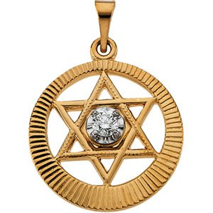 14K Gold & Genuine Diamond Star Of David Pendant