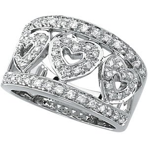 14K White Gold 1/2 CTW Hearts Diamond Ring