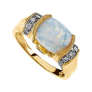 14K Yellow Gold Pink Tourmaline & Opal Diamond Ring