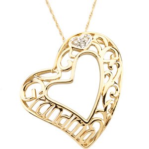 14K Yellow Gold Grandma Diamond Heart Pendant