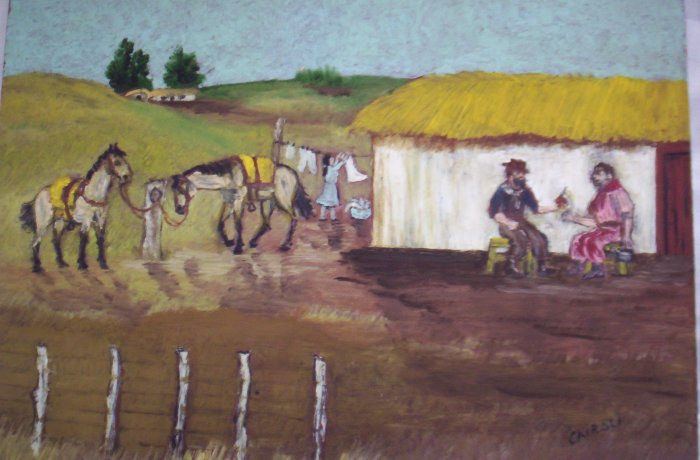Milton Cairoli oil painting "Mateando en la mañana"