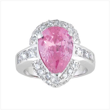 PINK TEARDROP CZ SILVER RING